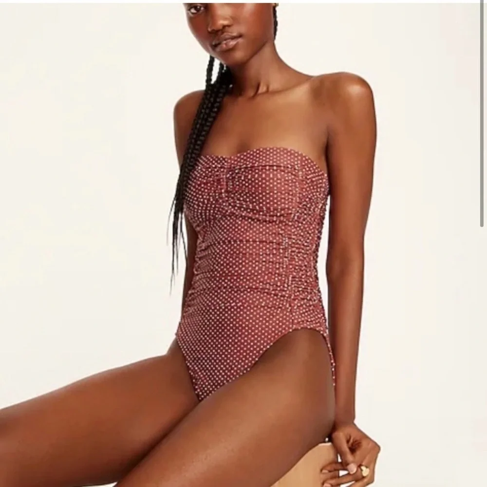 NWT J.Crew Ruched One Piece Swimsuit Size 22 Tie Strap Polka Dot Tummy Control